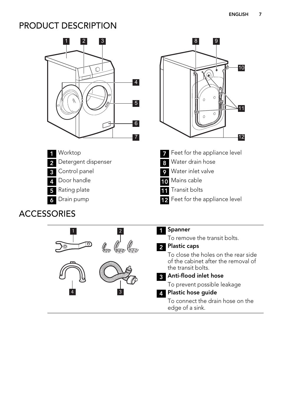 Product description, Accessories | AEG L 60460 FL User Manual | Page 7 / 36