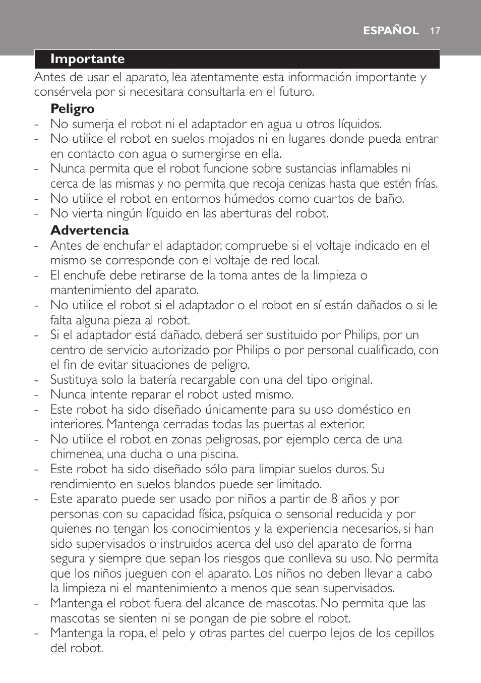Español | Philips Robot aspirador User Manual | Page 17 / 52
