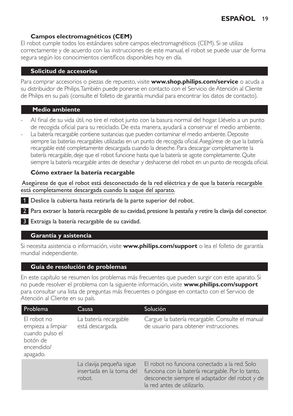 Philips Robot aspirador User Manual | Page 19 / 52