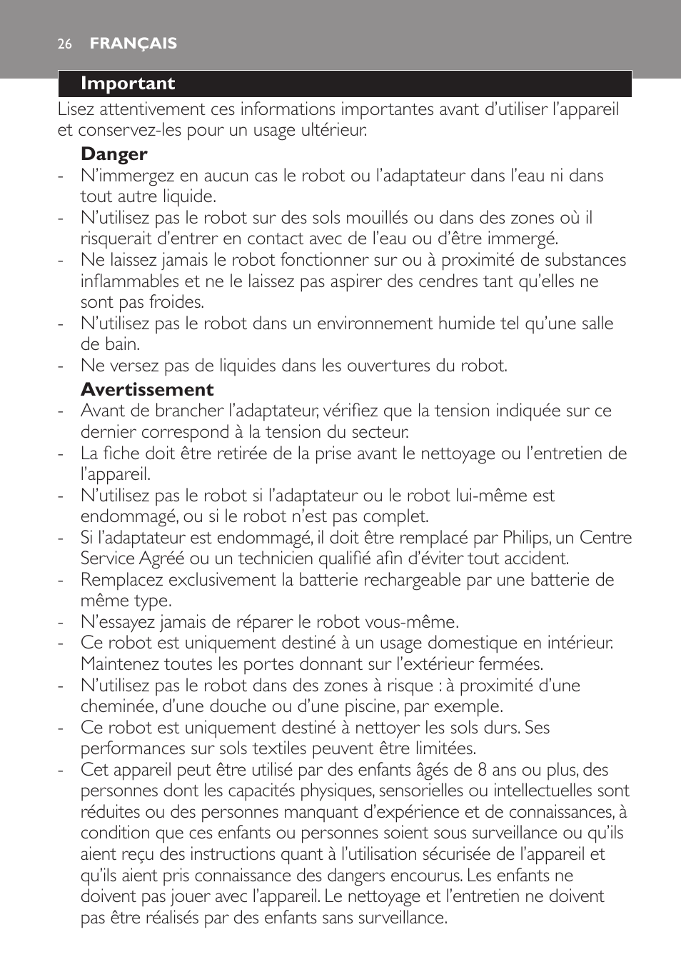 Français, Français 26 | Philips Robot aspirador User Manual | Page 26 / 52