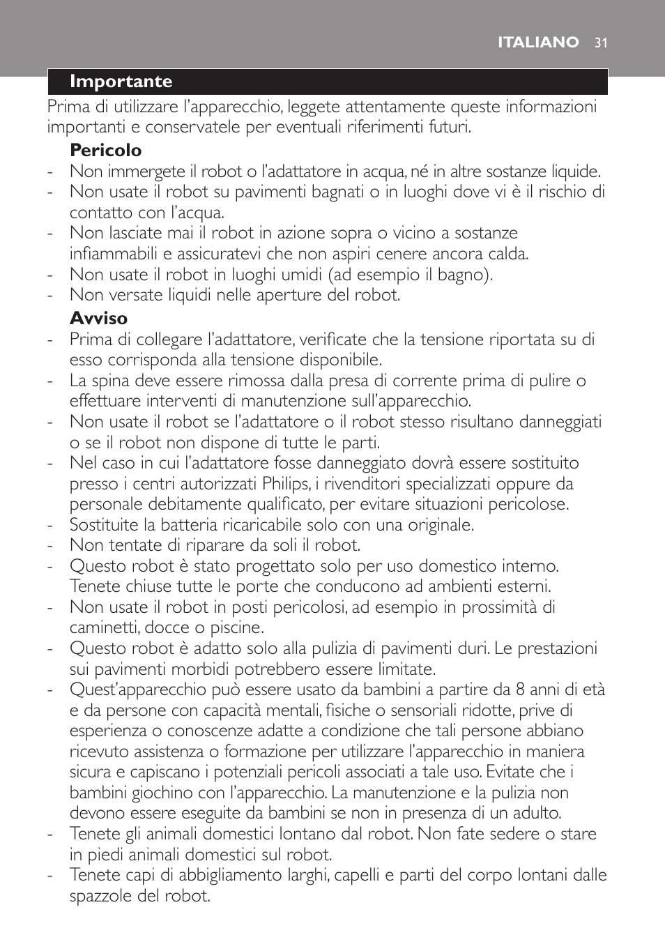 Italiano | Philips Robot aspirador User Manual | Page 31 / 52