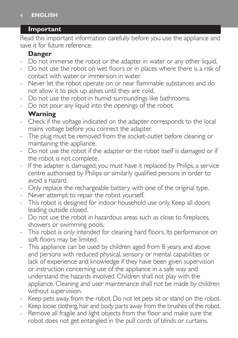 English | Philips Robot aspirador User Manual | Page 4 / 52