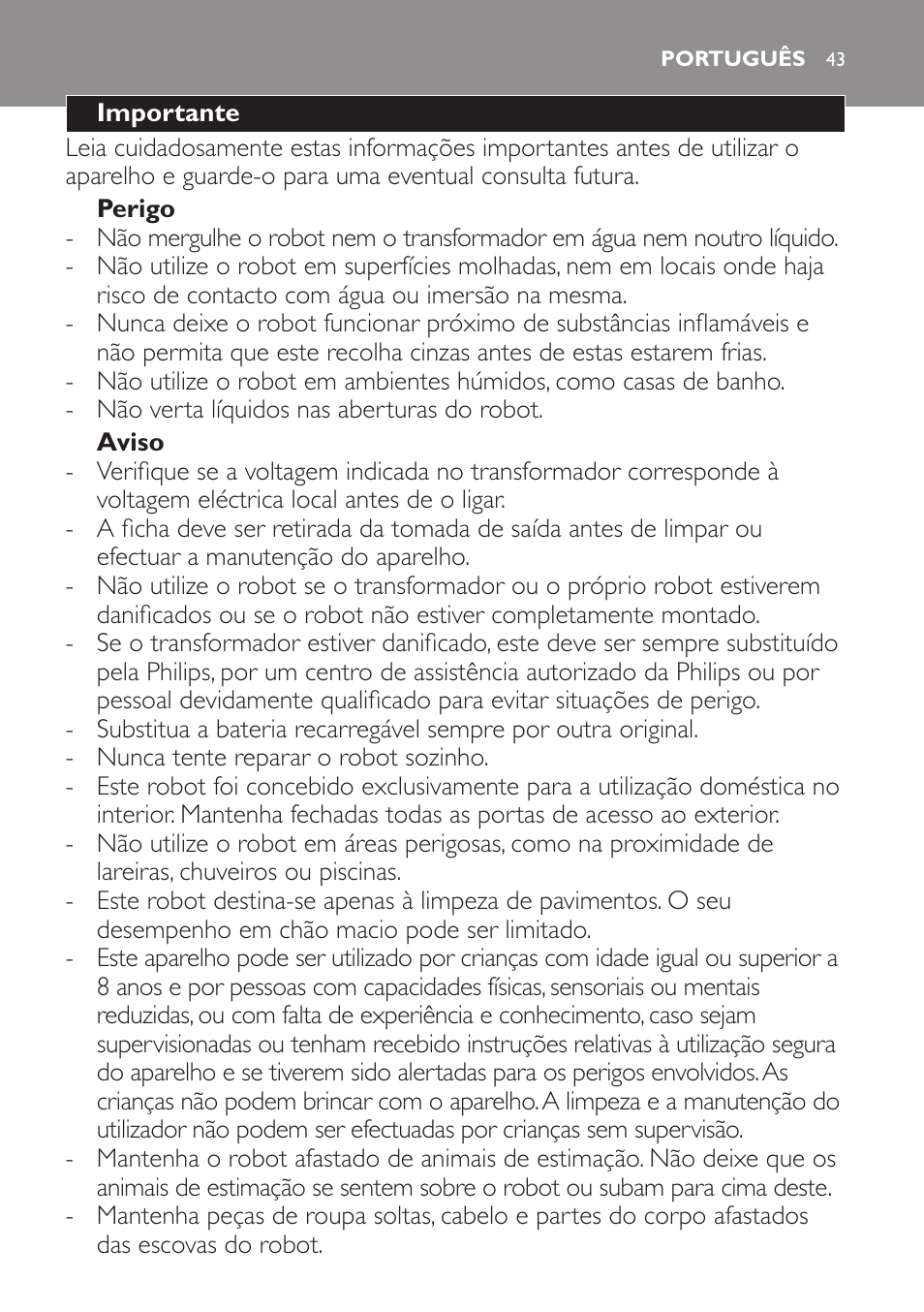 Português | Philips Robot aspirador User Manual | Page 43 / 52