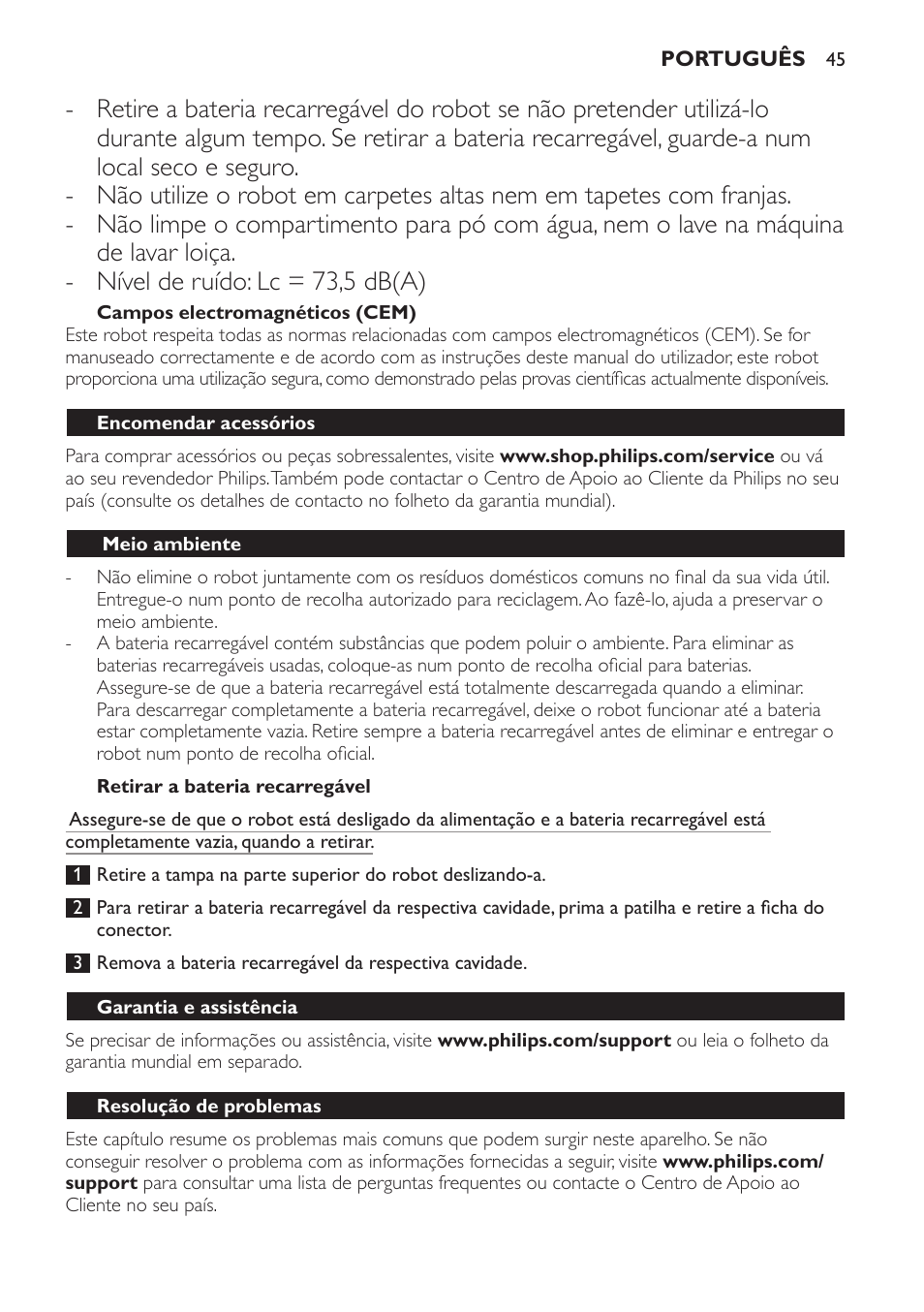 Philips Robot aspirador User Manual | Page 45 / 52