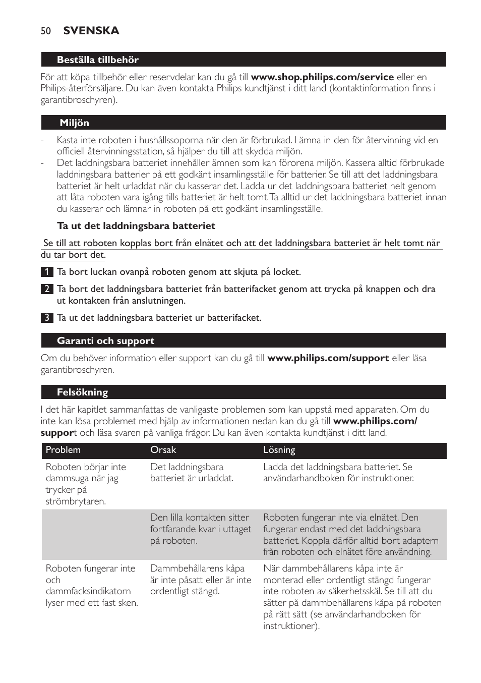 Philips Robot aspirador User Manual | Page 50 / 52