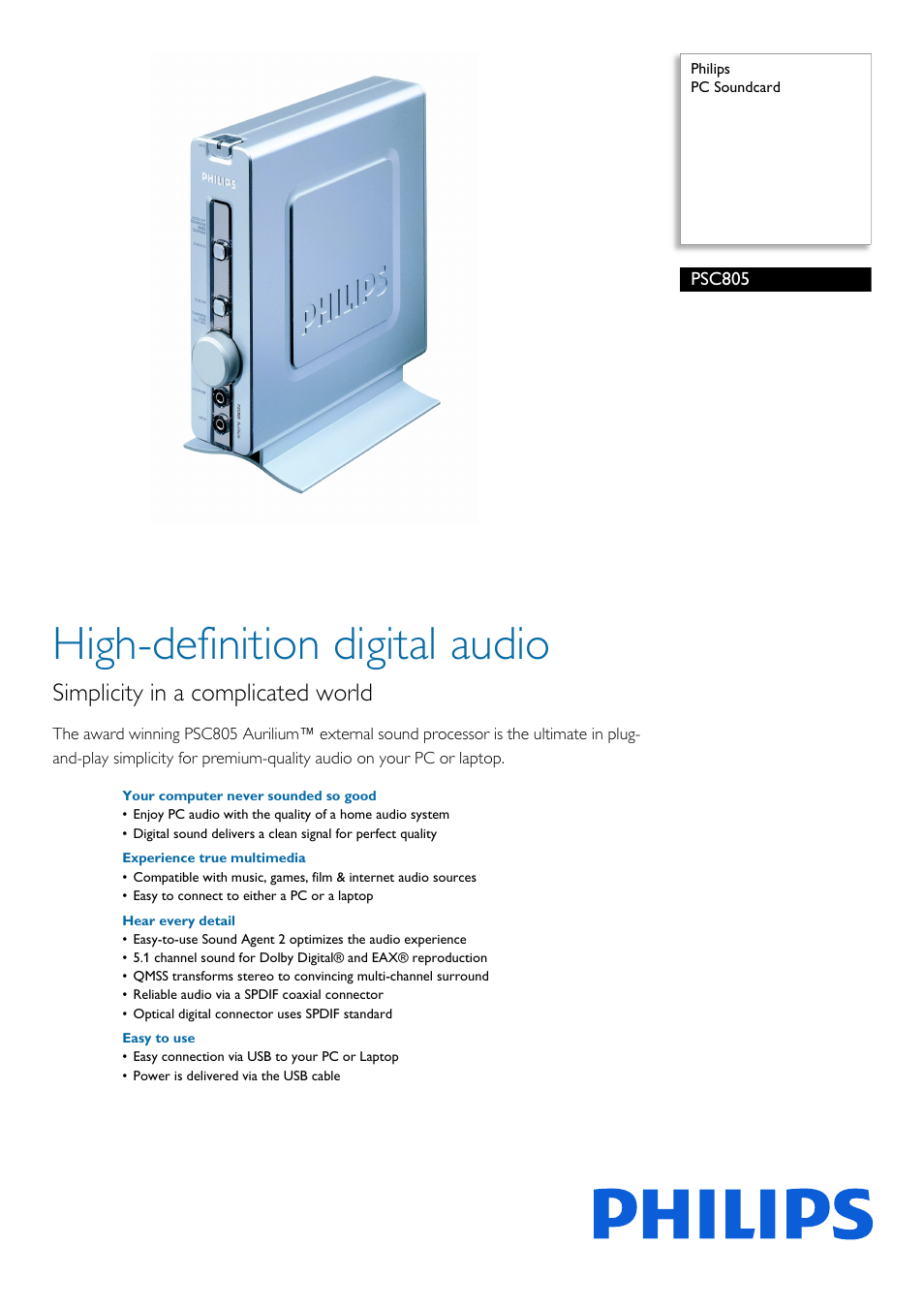 Philips Tarjeta de sonido para PC User Manual | 2 pages