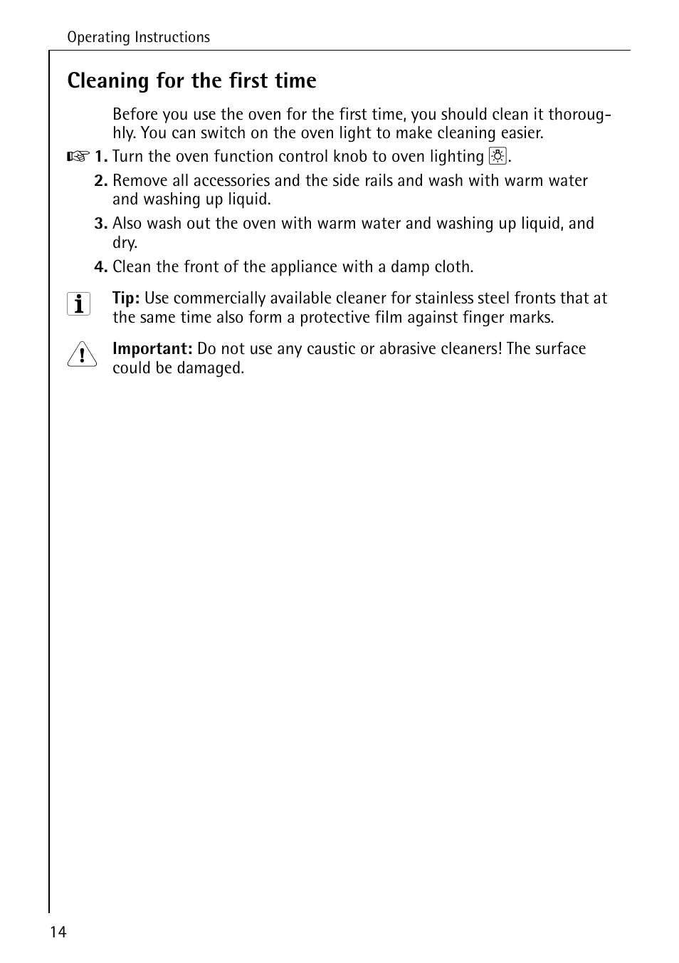 Cleaning for the first time | AEG COMPETENCE B 4100 User Manual | Page 14 / 60