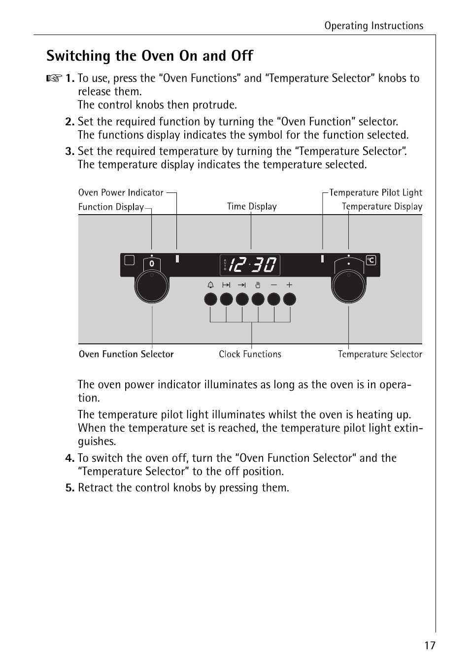 Switching the oven on and off | AEG COMPETENCE B 4100 User Manual | Page 17 / 60