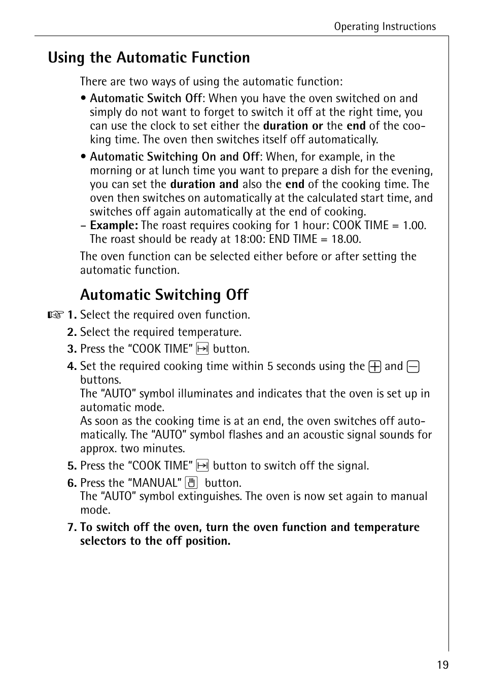 Using the automatic function, Automatic switching off | AEG COMPETENCE B 4100 User Manual | Page 19 / 60