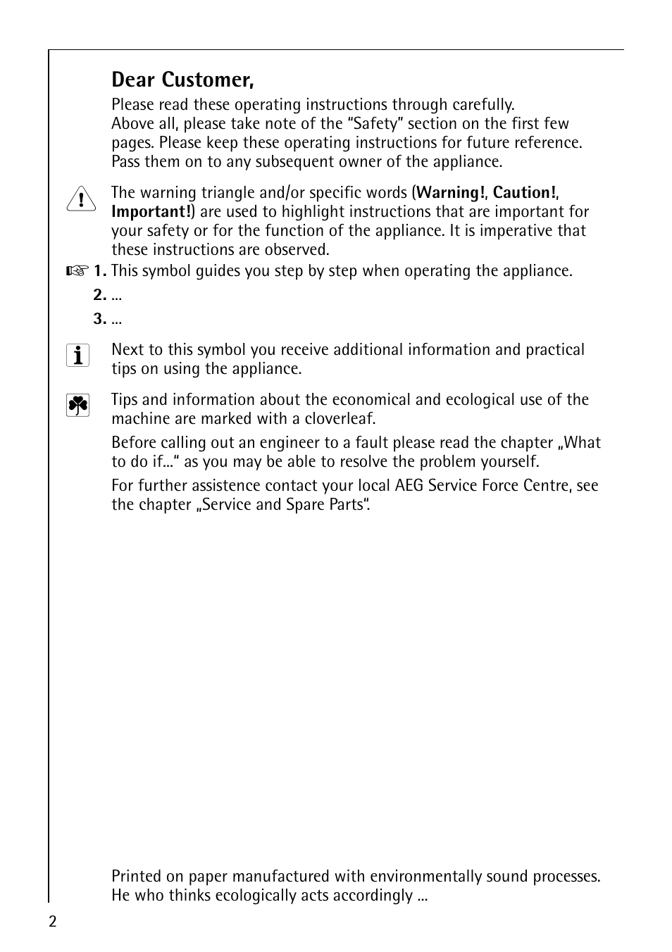 Dear customer | AEG COMPETENCE B 4100 User Manual | Page 2 / 60
