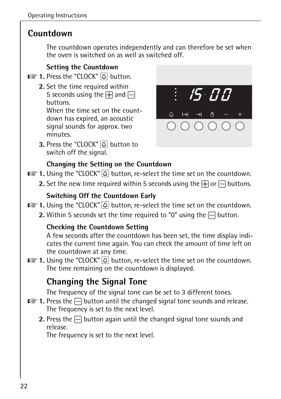 Countdown, Changing the signal tone | AEG COMPETENCE B 4100 User Manual | Page 22 / 60