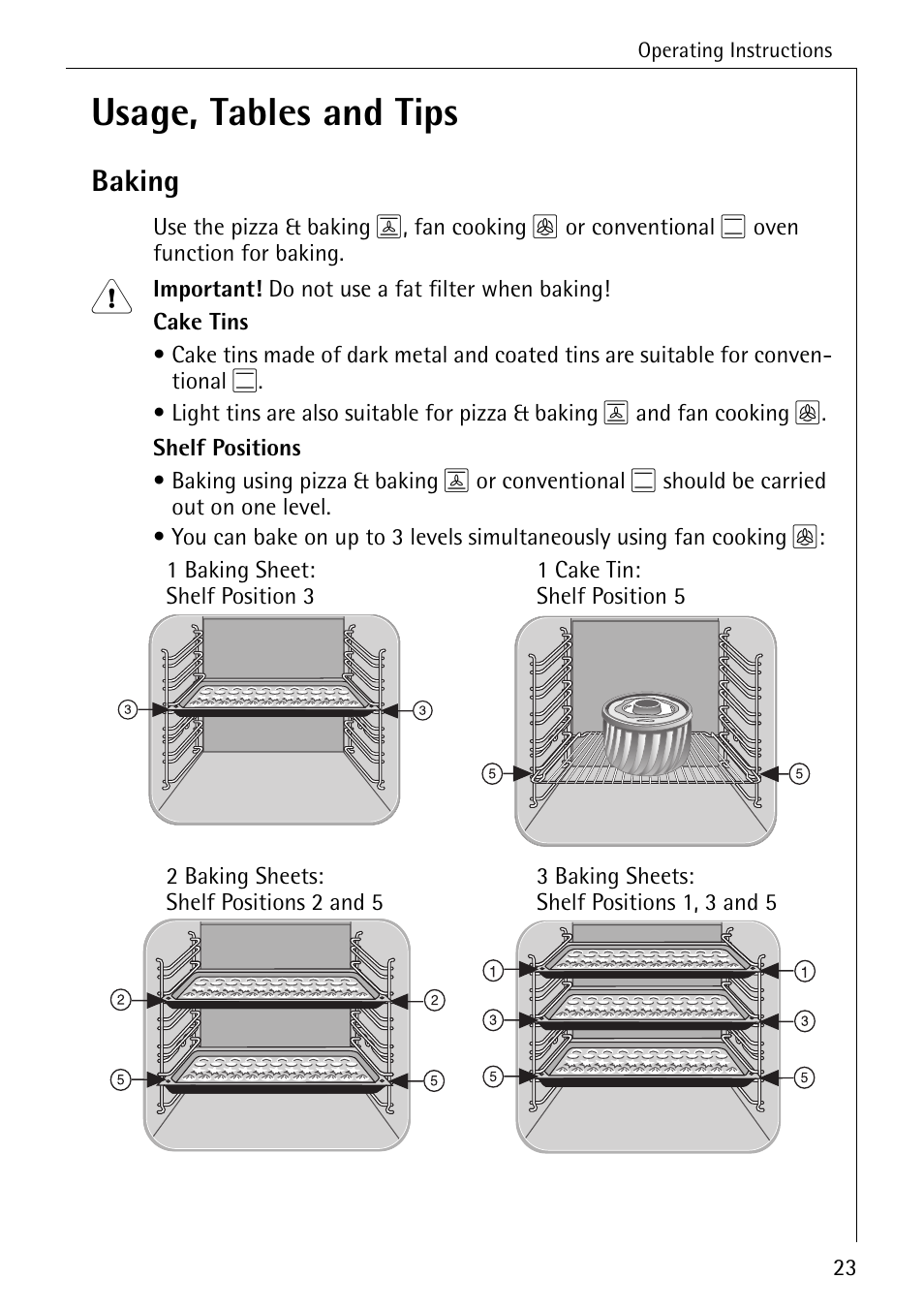 Usage, tables and tips, Baking | AEG COMPETENCE B 4100 User Manual | Page 23 / 60