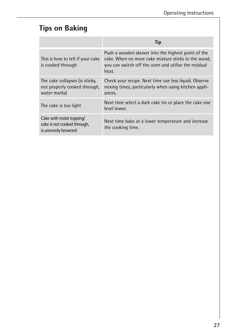 Tips on baking | AEG COMPETENCE B 4100 User Manual | Page 27 / 60