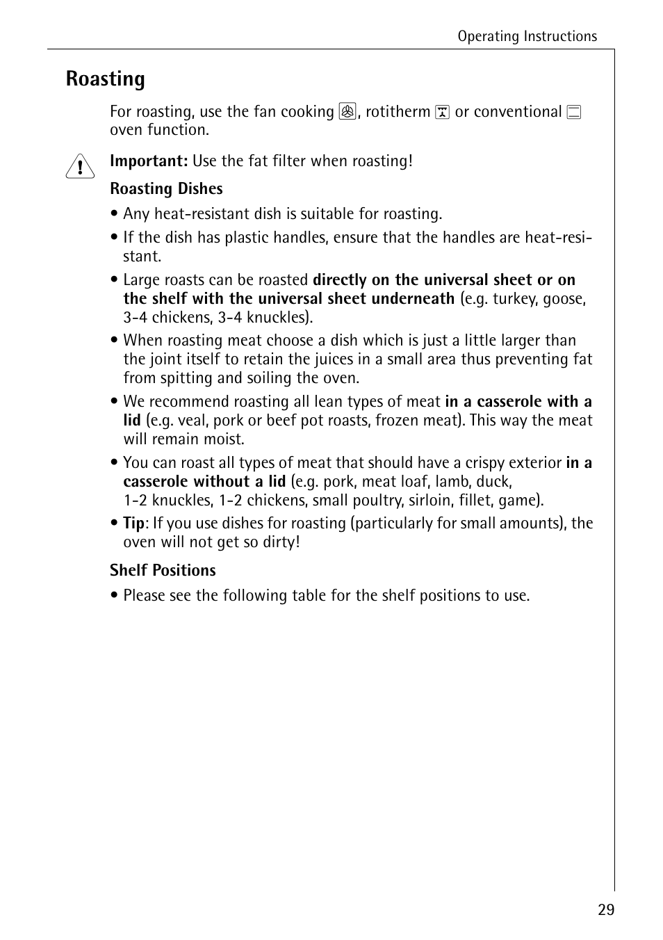 Roasting | AEG COMPETENCE B 4100 User Manual | Page 29 / 60