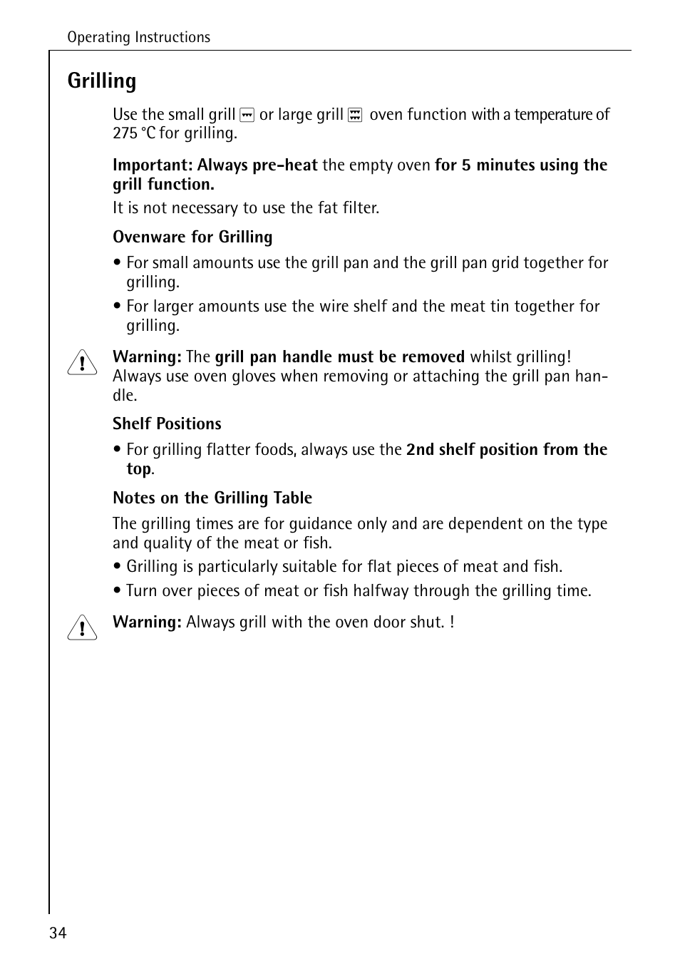 Grilling | AEG COMPETENCE B 4100 User Manual | Page 34 / 60