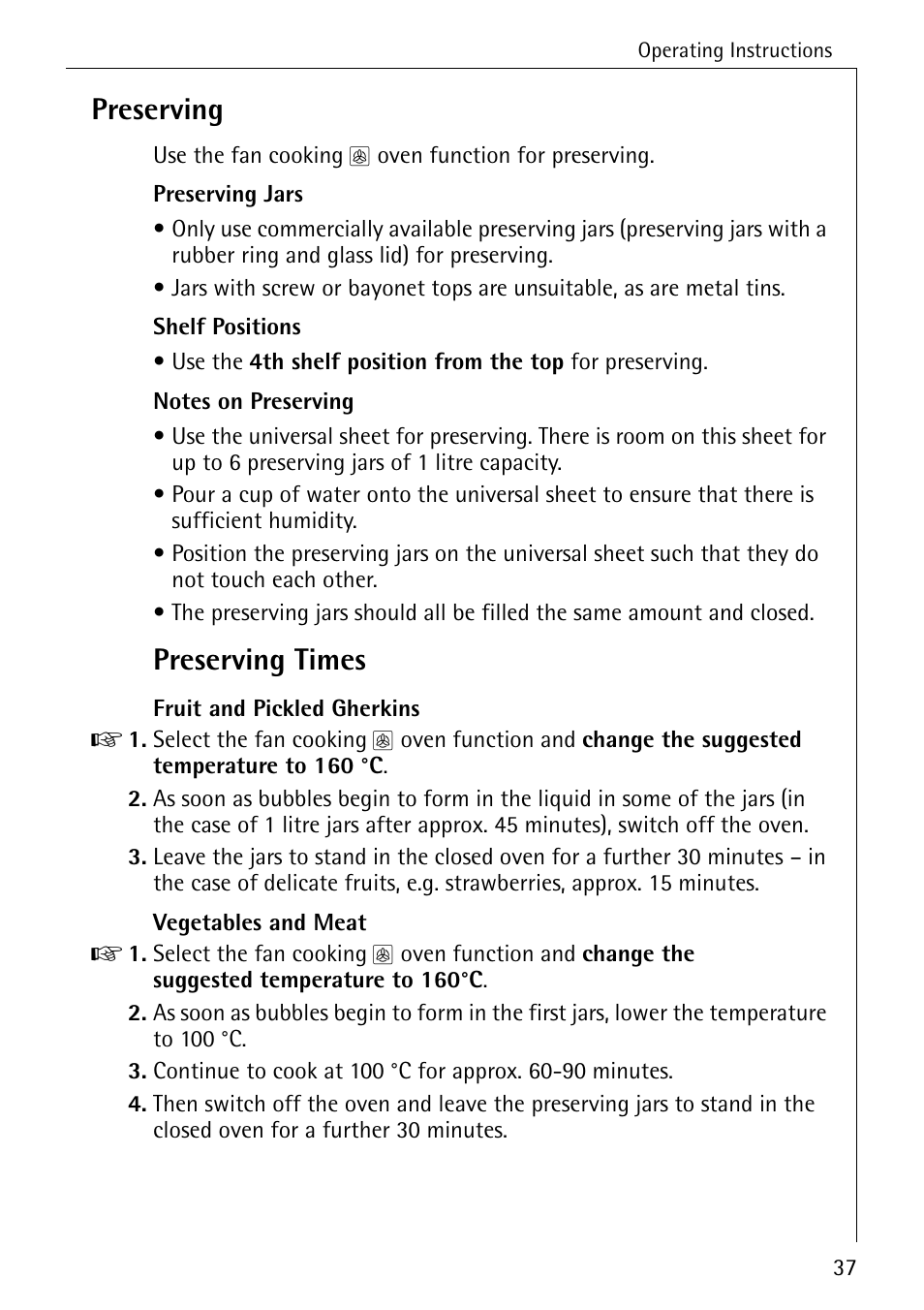 Preserving, Preserving times | AEG COMPETENCE B 4100 User Manual | Page 37 / 60