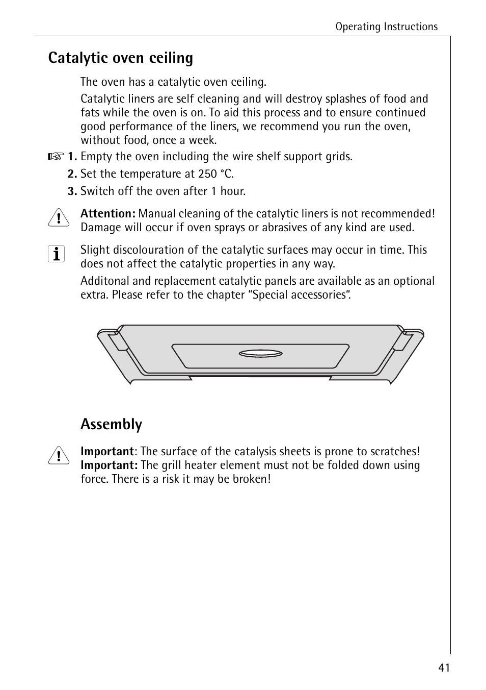 Catalytic oven ceiling, Assembly | AEG COMPETENCE B 4100 User Manual | Page 41 / 60