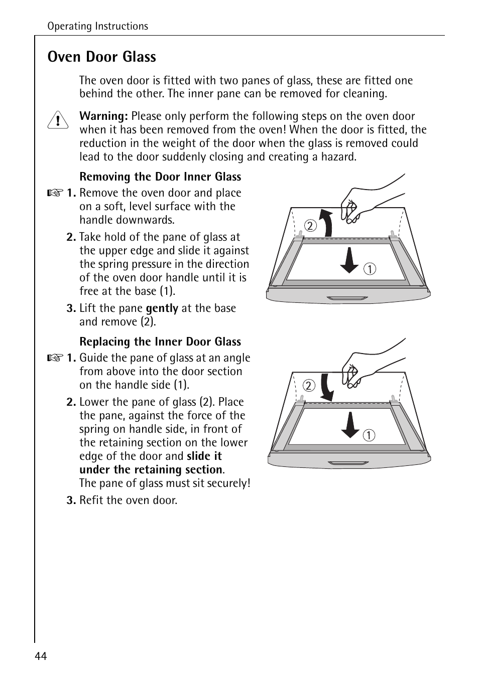 Oven door glass | AEG COMPETENCE B 4100 User Manual | Page 44 / 60