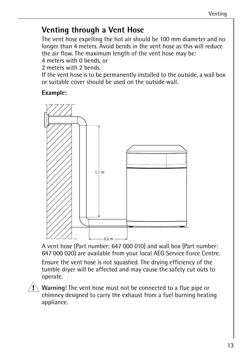 Venting through a vent hose | AEG LAVATHERM 33600 User Manual | Page 13 / 40
