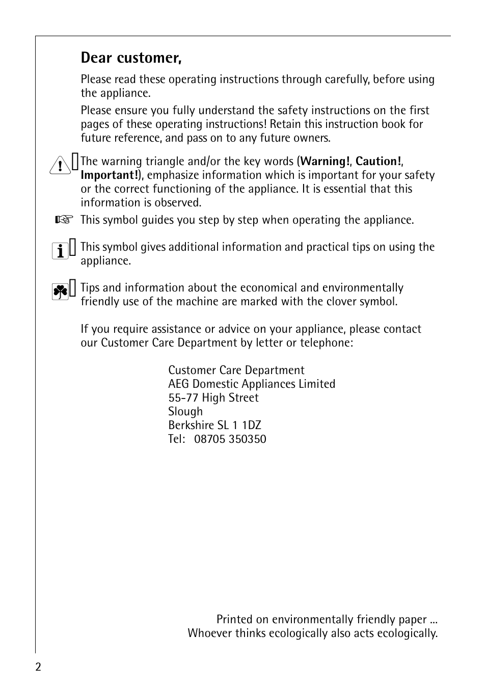 Dear customer | AEG LAVATHERM 33600 User Manual | Page 2 / 40