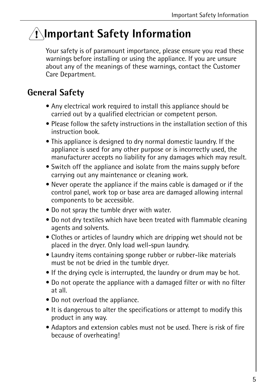 1 important safety information, General safety | AEG LAVATHERM 33600 User Manual | Page 5 / 40
