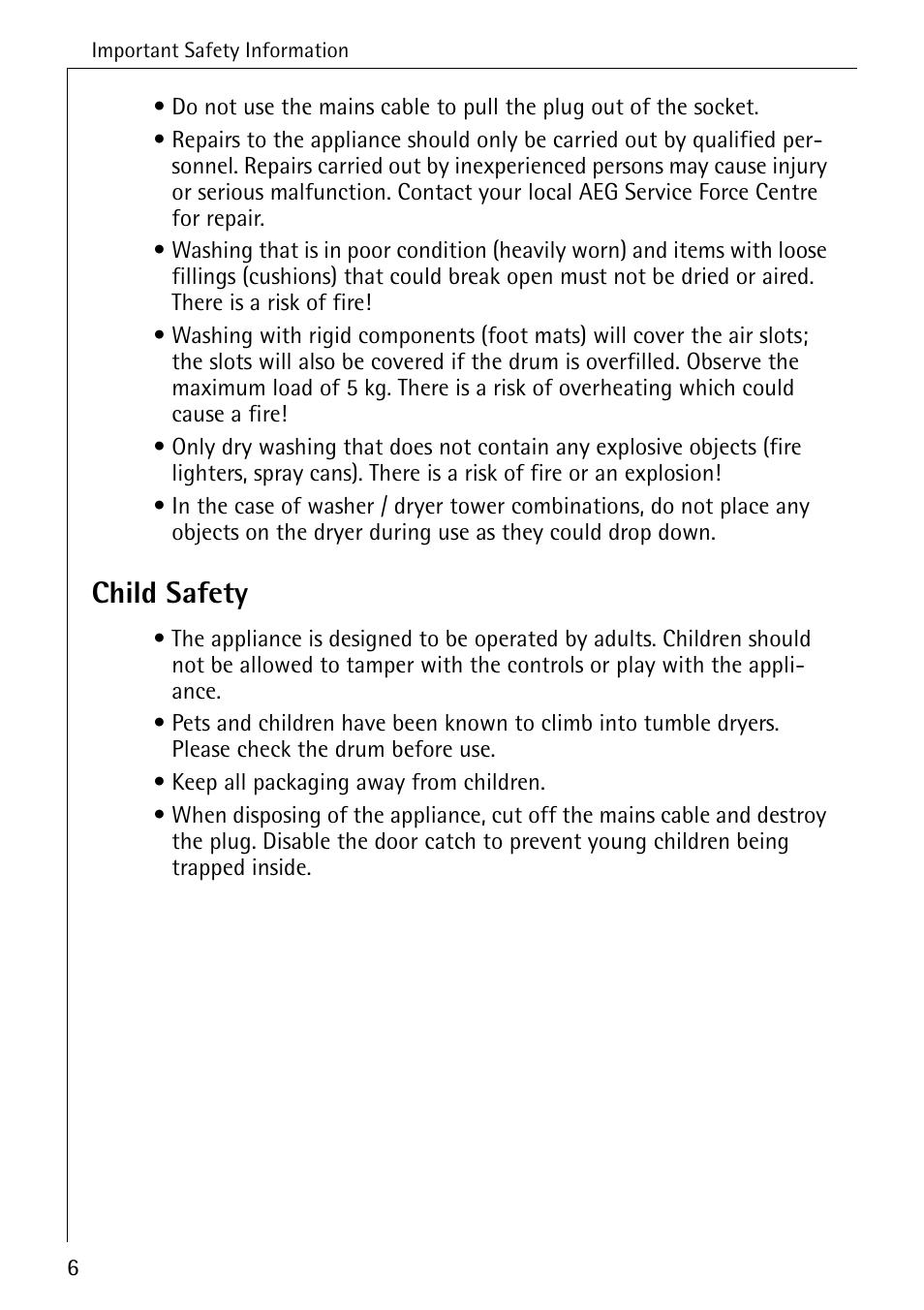 Child safety | AEG LAVATHERM 33600 User Manual | Page 6 / 40