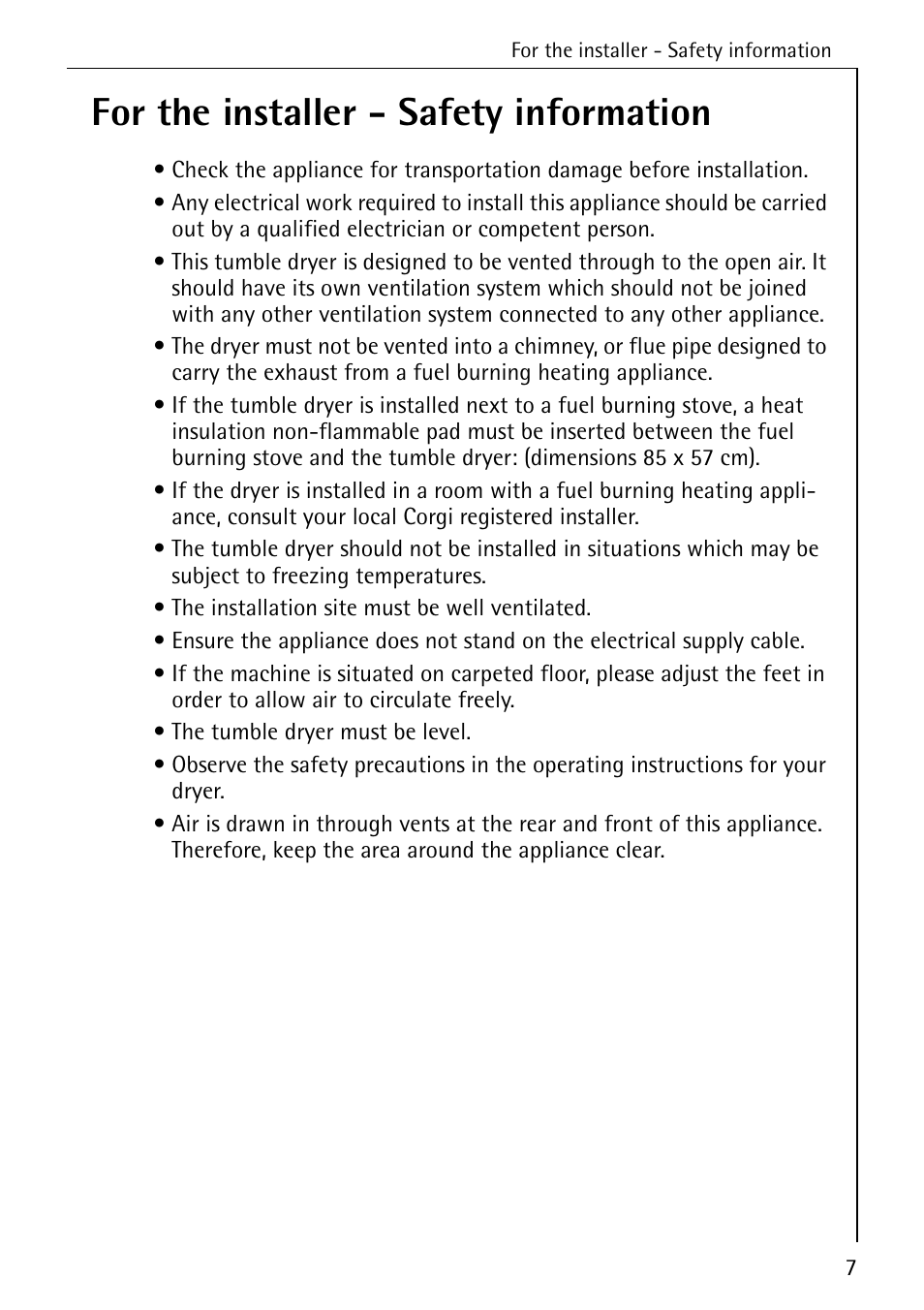 For the installer - safety information | AEG LAVATHERM 33600 User Manual | Page 7 / 40