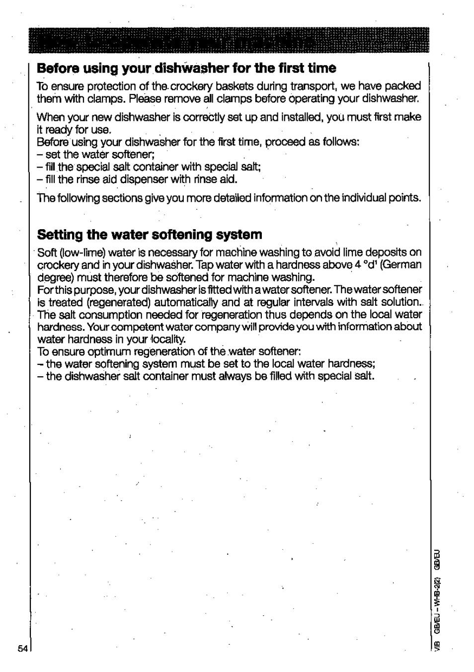 Before using your dishwasher for the first time, Setting the water softening system | AEG OKO FAVORIT 3130 User Manual | Page 14 / 40