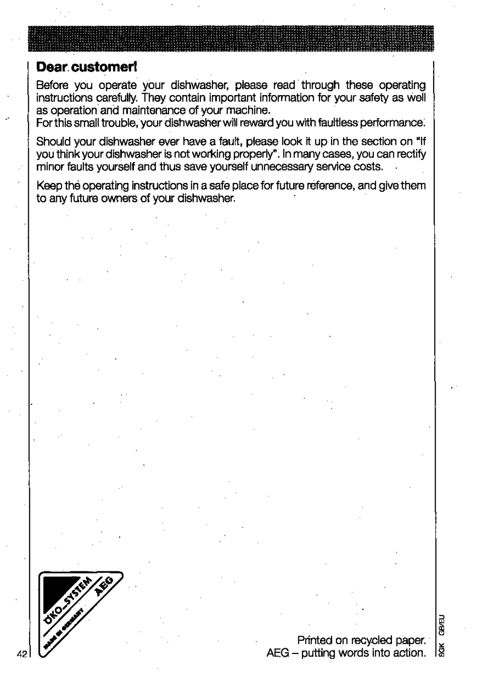 Dearcustomerl | AEG OKO FAVORIT 3130 User Manual | Page 2 / 40