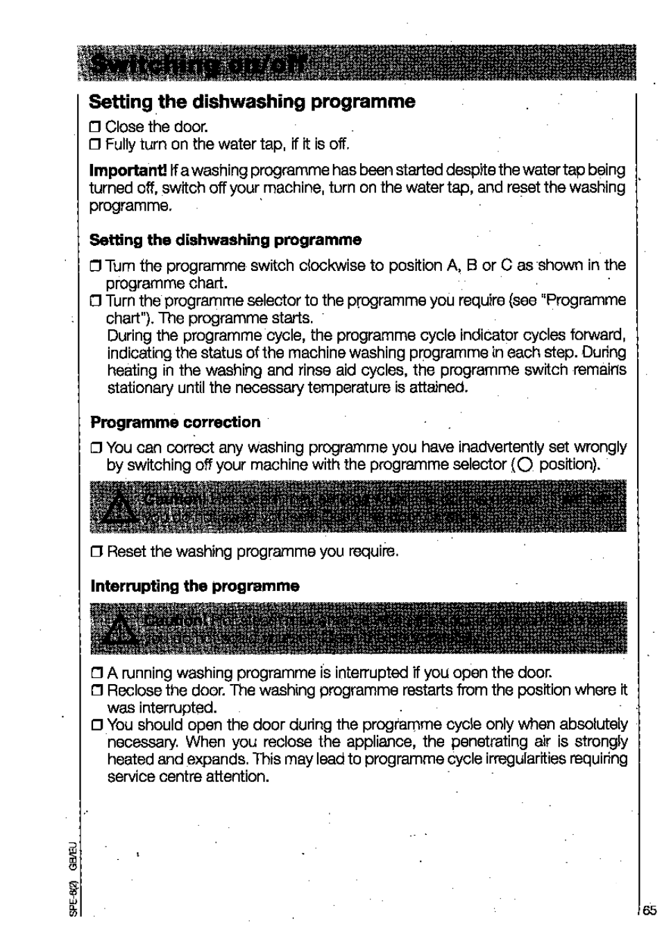 Setting the dishwashing programme | AEG OKO FAVORIT 3130 User Manual | Page 25 / 40