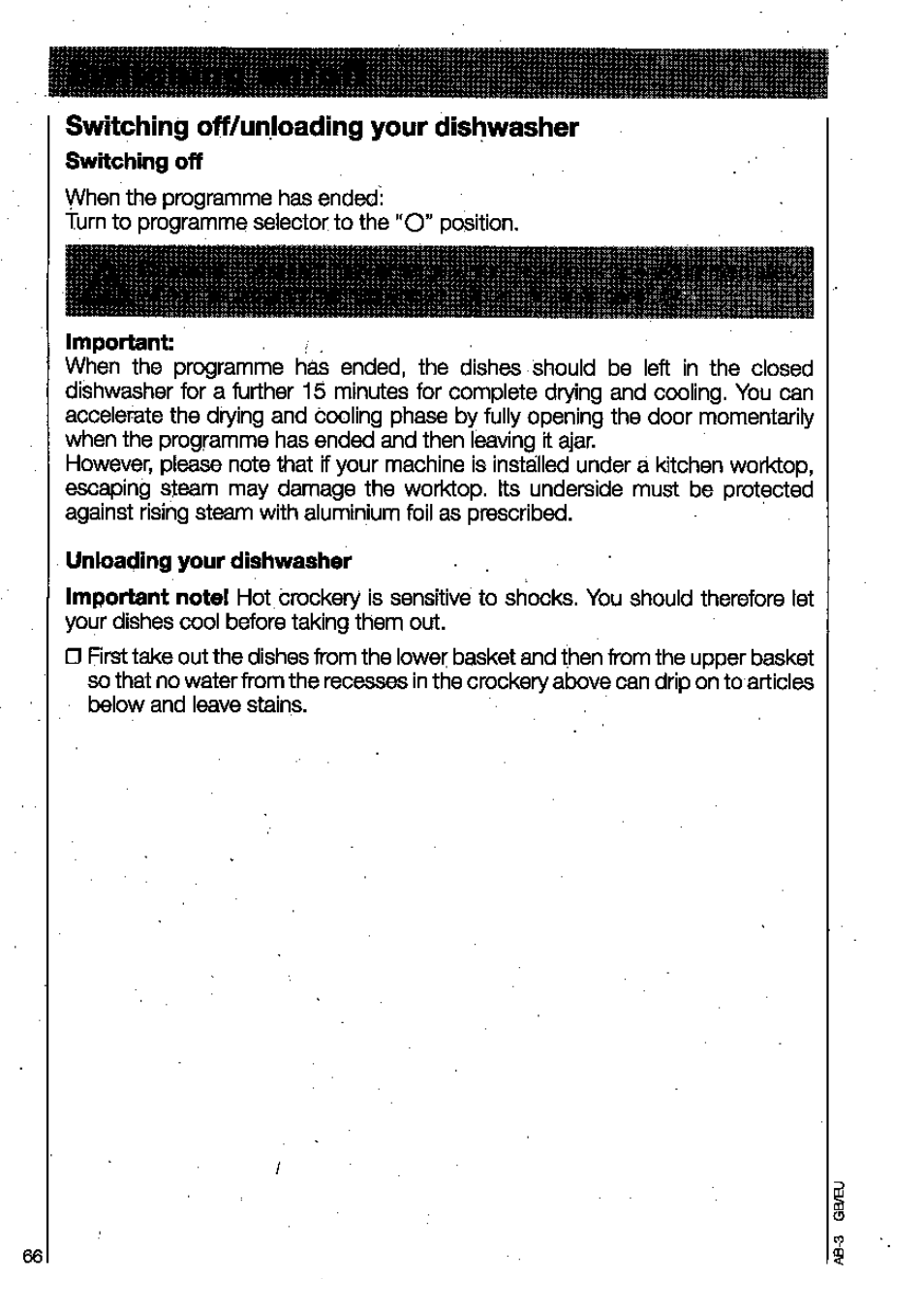 Switching off/unloading your dishwasher | AEG OKO FAVORIT 3130 User Manual | Page 26 / 40