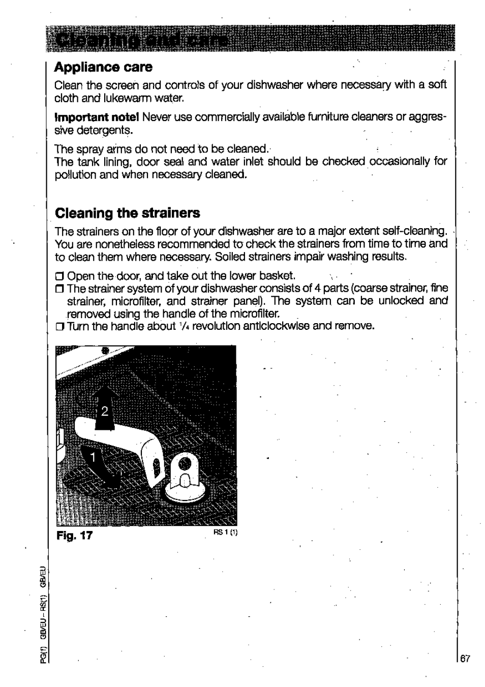 Appliance care, Cleaning the strainers | AEG OKO FAVORIT 3130 User Manual | Page 27 / 40
