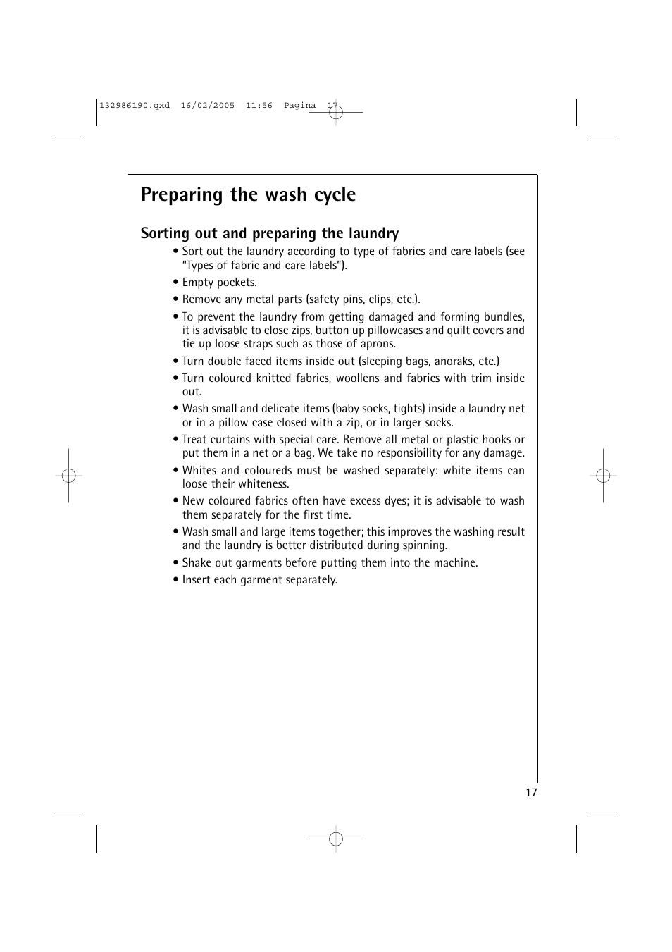 Preparing the wash cycle, Sorting out and preparing the laundry | AEG 1246 EL User Manual | Page 17 / 44