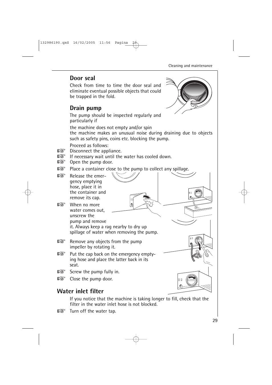Door seal, Drain pump, Water inlet filter | AEG 1246 EL User Manual | Page 29 / 44
