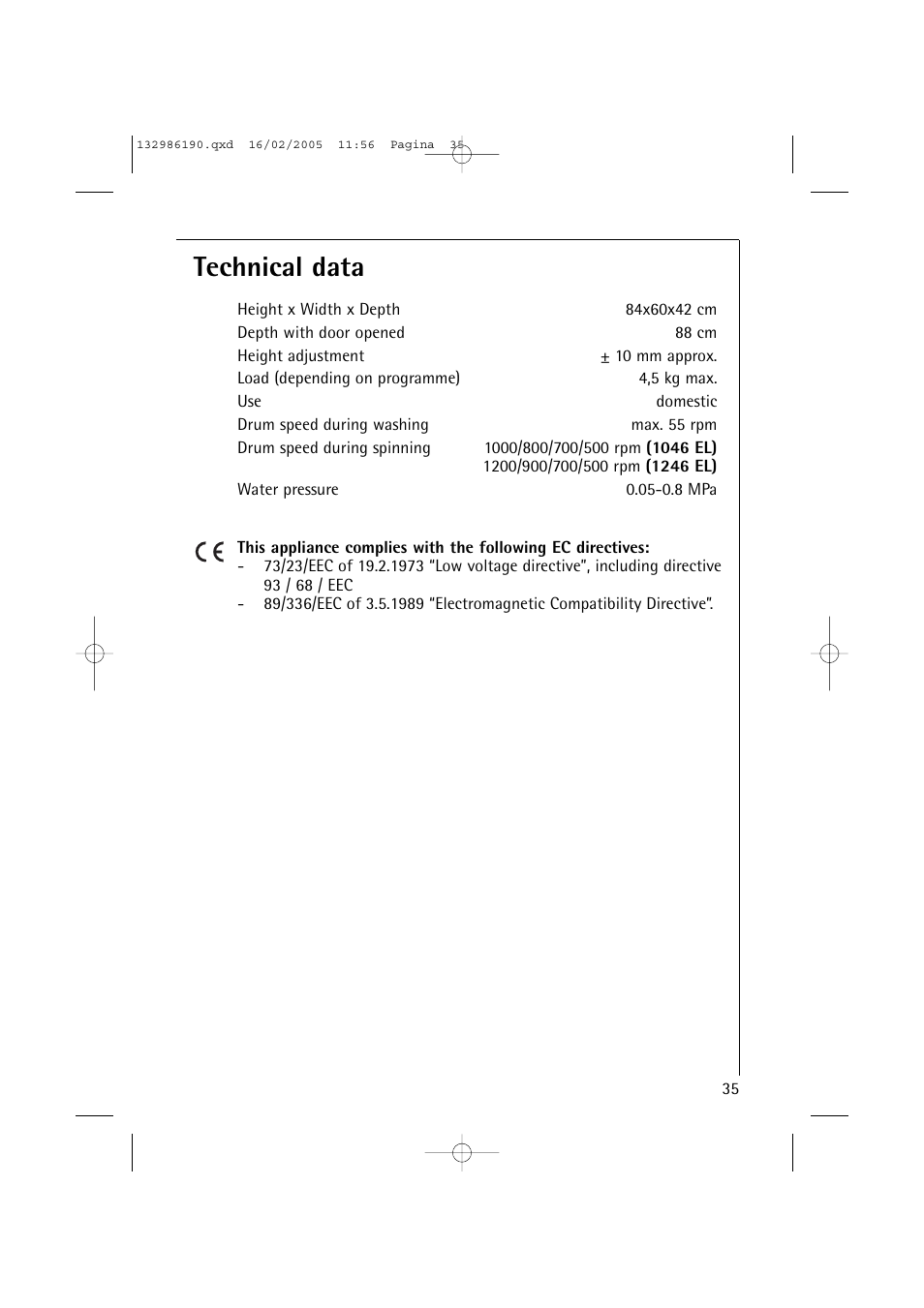 Technical data | AEG 1246 EL User Manual | Page 35 / 44
