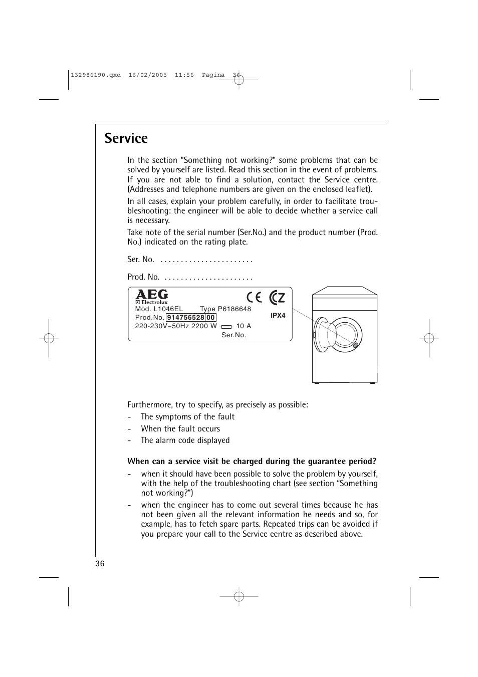 Service | AEG 1246 EL User Manual | Page 36 / 44