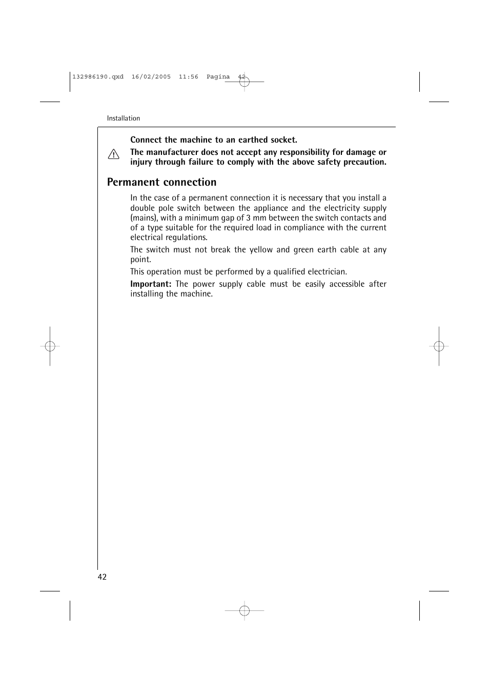 Permanent connection | AEG 1246 EL User Manual | Page 42 / 44