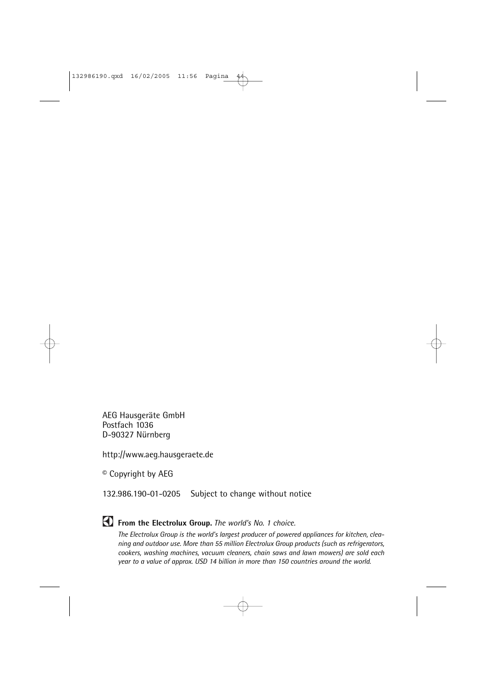 AEG 1246 EL User Manual | Page 44 / 44