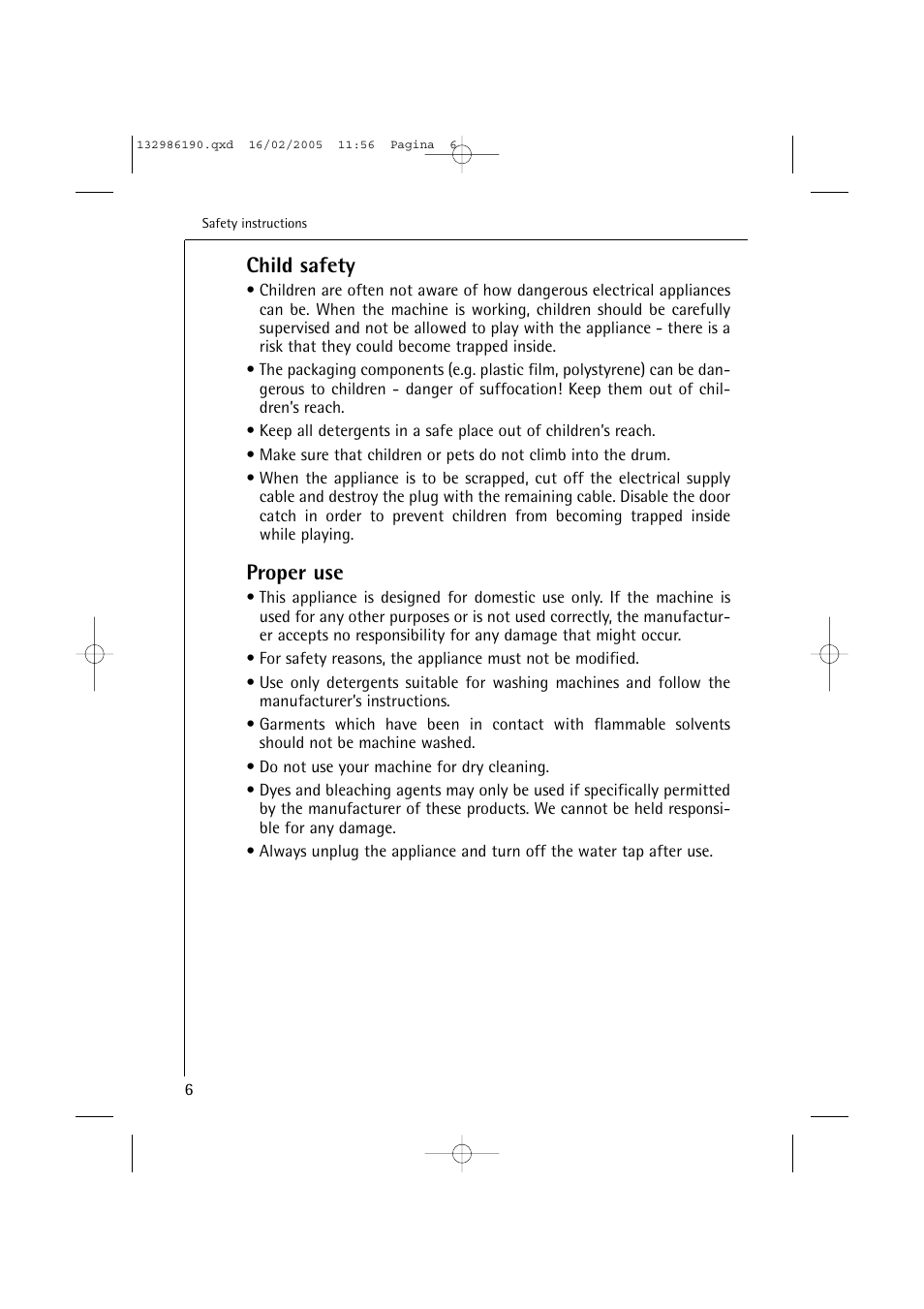 Child safety, Proper use | AEG 1246 EL User Manual | Page 6 / 44