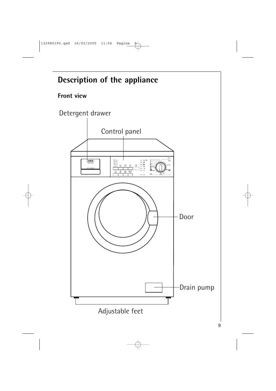 Description of the appliance, Front view | AEG 1246 EL User Manual | Page 9 / 44