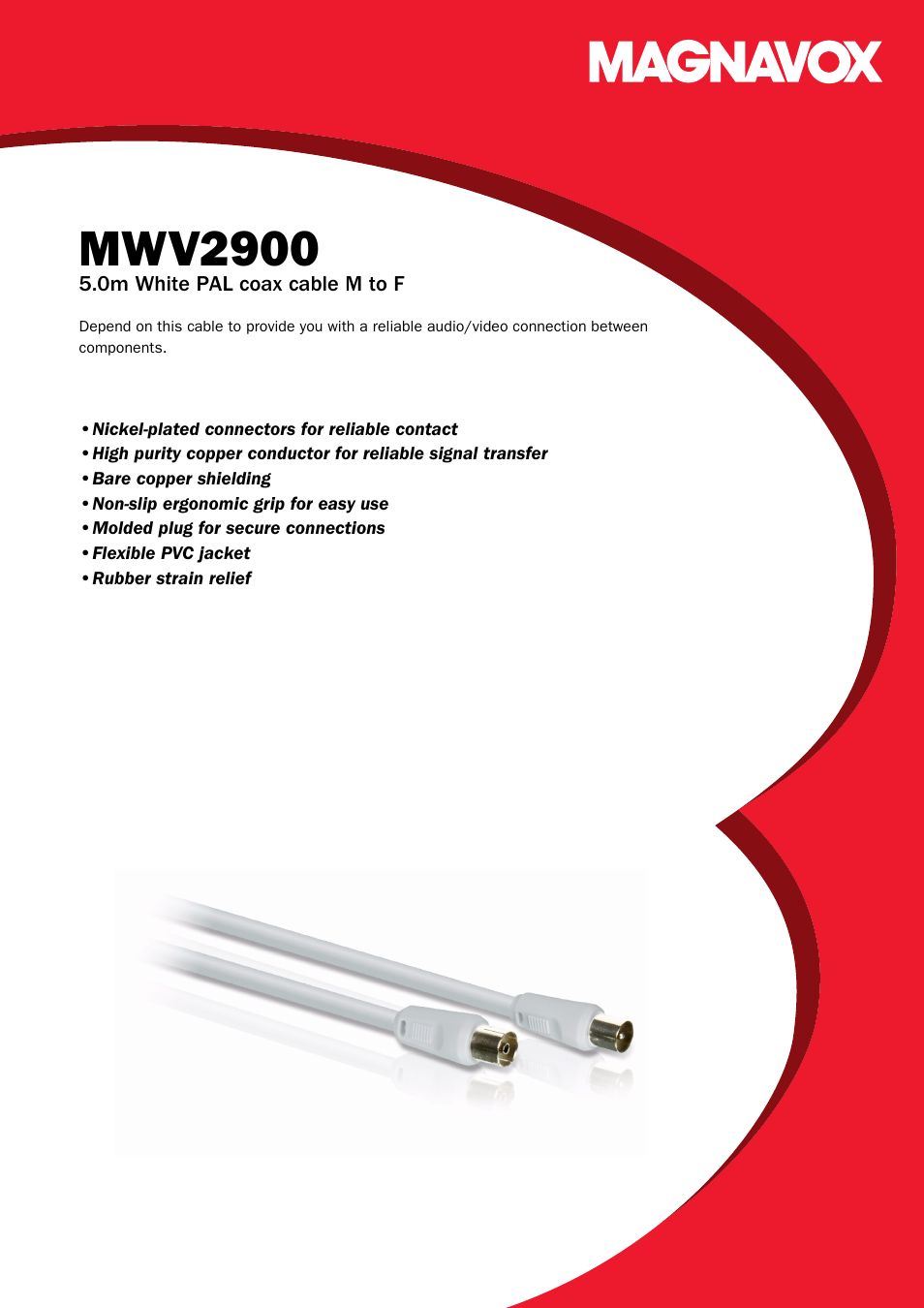 Philips Magnavox Cable coaxial PAL blanco macho-hembra de 5 m User Manual | 2 pages