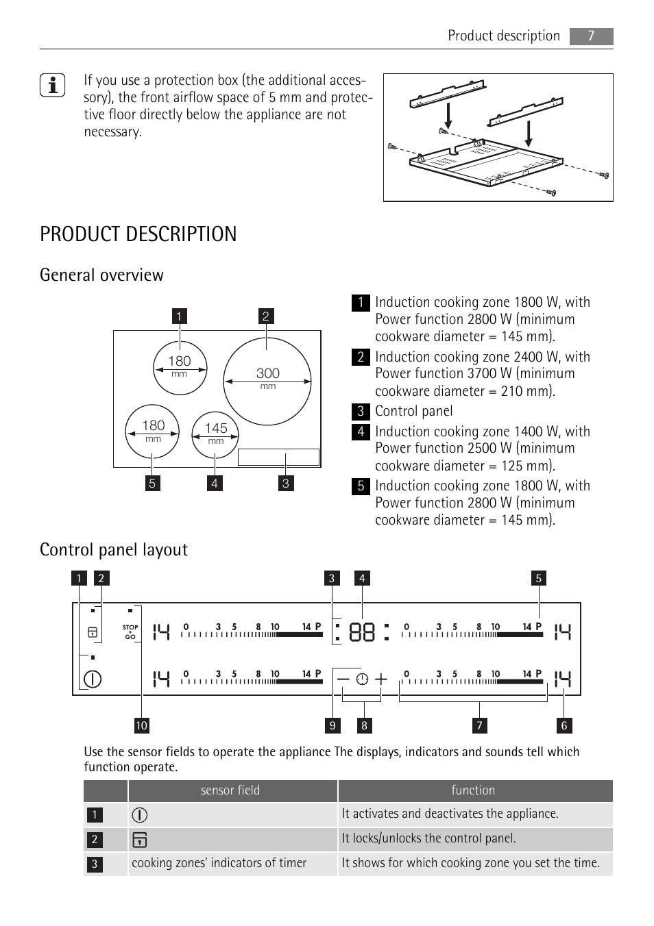 Product description, General overview, Control panel layout | AEG HK854220FB User Manual | Page 7 / 20