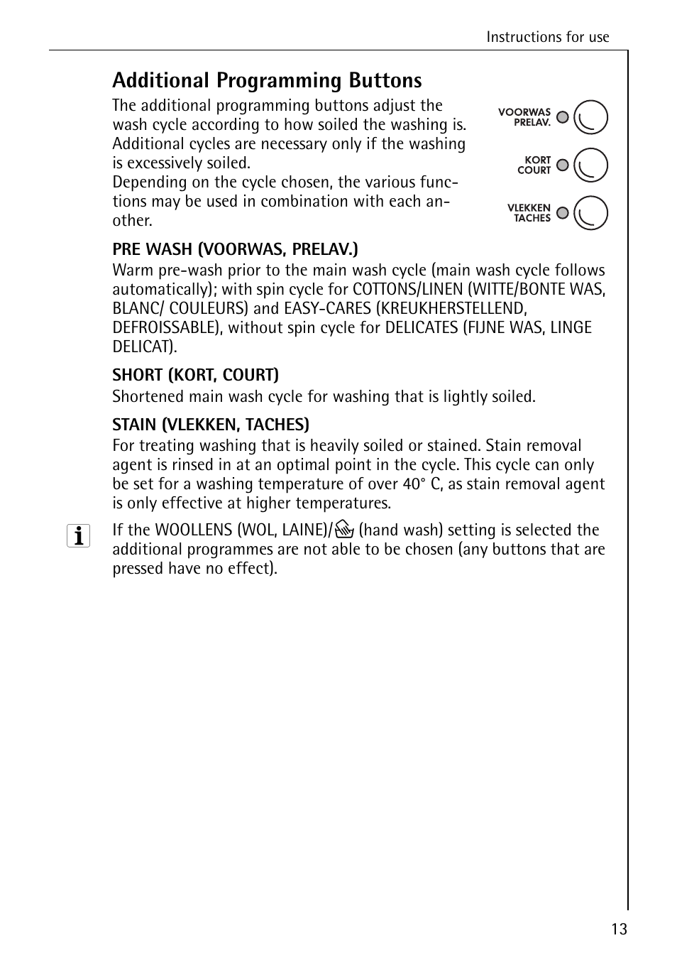 Additional programming buttons | AEG 7200 User Manual | Page 13 / 56