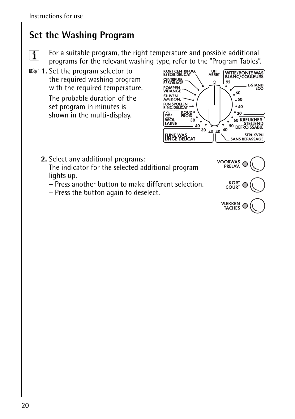 Set the washing program | AEG 7200 User Manual | Page 20 / 56