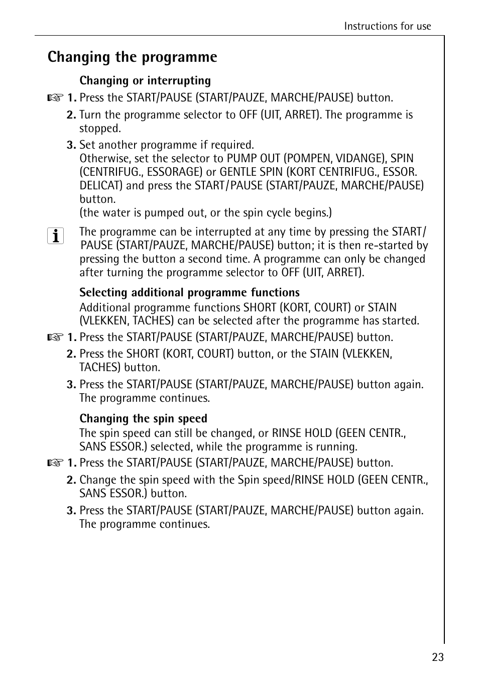 Changing the programme | AEG 7200 User Manual | Page 23 / 56