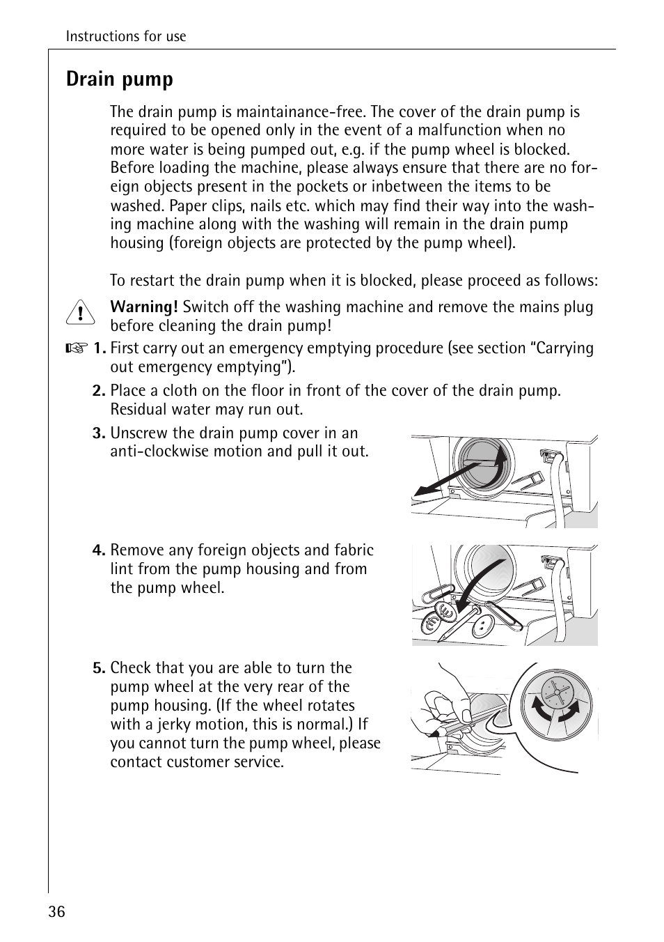 Drain pump | AEG 7200 User Manual | Page 36 / 56