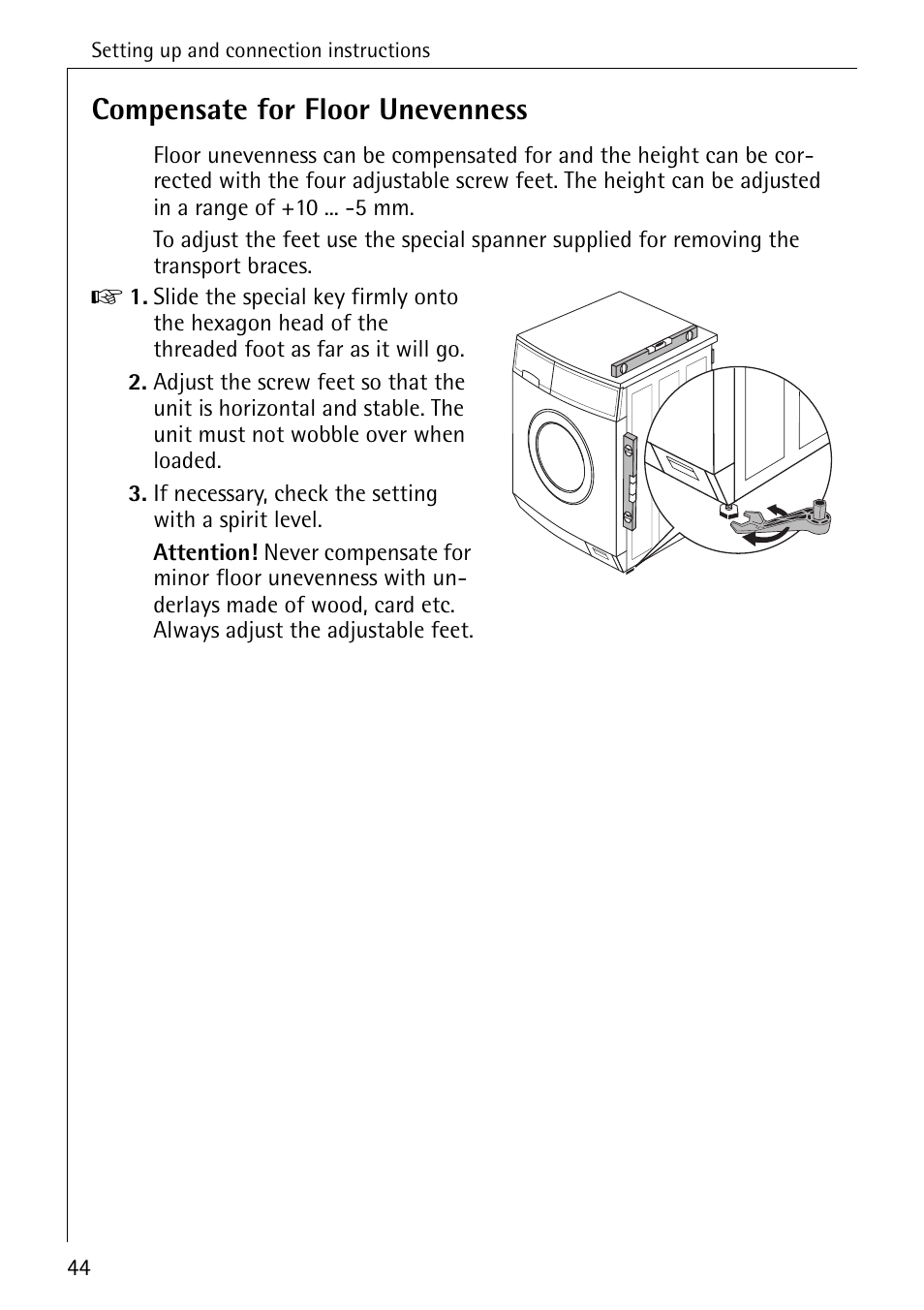 Compensate for floor unevenness | AEG 7200 User Manual | Page 44 / 56