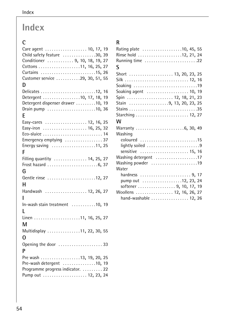 Index | AEG 7200 User Manual | Page 54 / 56