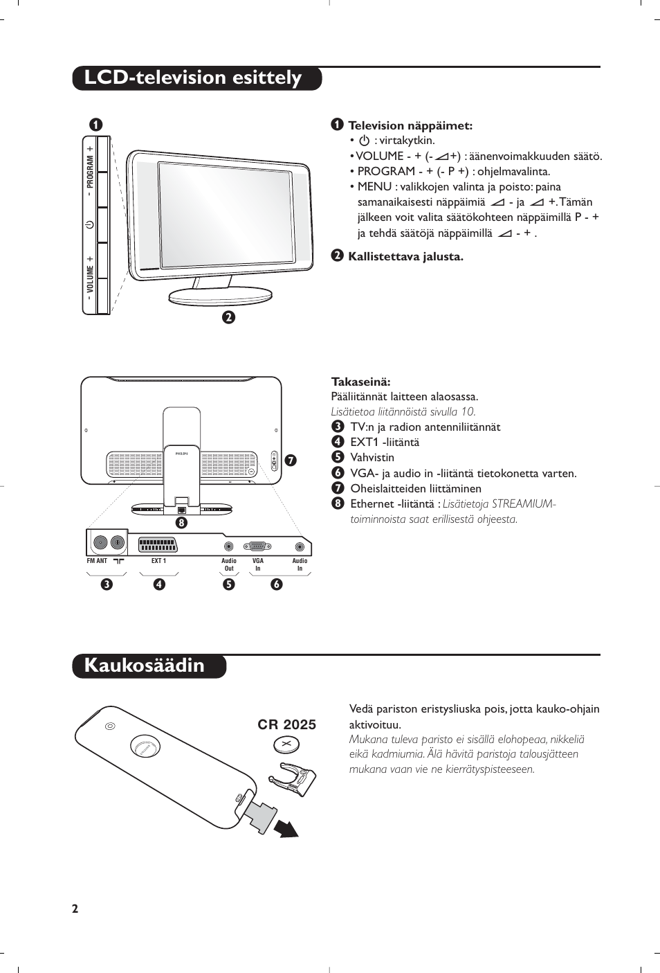 Lcd-television esittely kaukosäädin, Cr 2025 | Philips Streamium Flat TV User Manual | Page 100 / 136