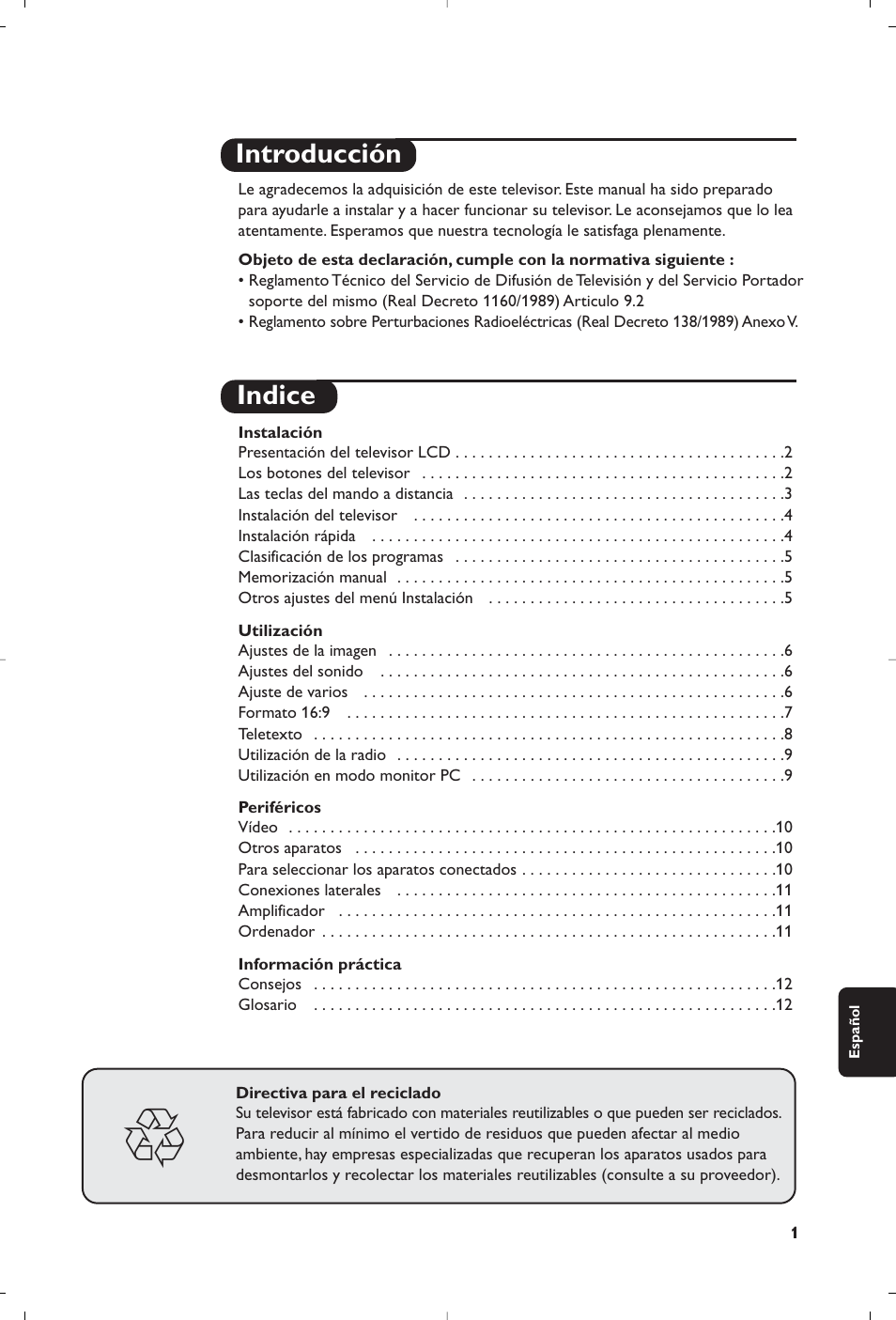 Introducción indice | Philips Streamium Flat TV User Manual | Page 111 / 136